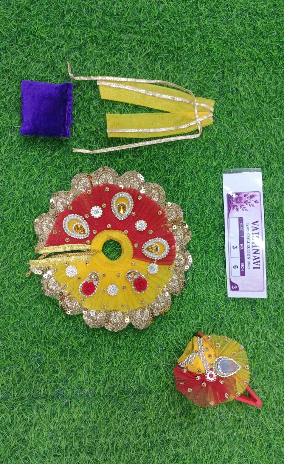 Red Yellow Embellished Royal Laddu Gopal Poshak - Image 4