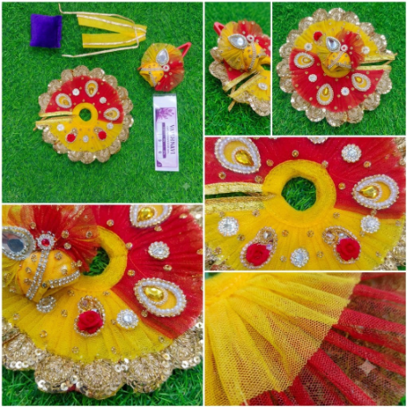 Red Yellow Embellished Royal Laddu Gopal Poshak - Image 3