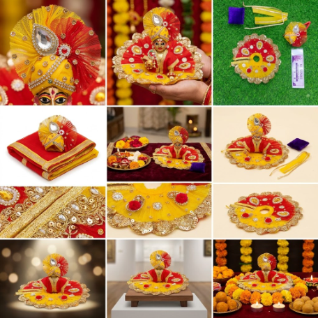 Red Yellow Embellished Royal Laddu Gopal Poshak - Image 2
